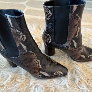 Donald J. Pliner Black and Brown Snake Print Heeled Boots